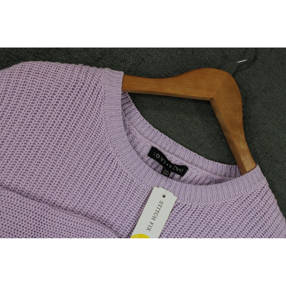 Love Ellie Clara Crew Sweater XXL Light Purple Ribbed Knit Cotton Blend Pullover